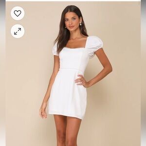 Adorable Poise White Pearl Puff Sleeve Mini Dress